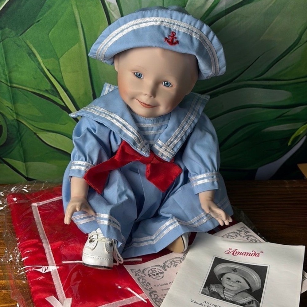 Vintage Knowles Amanda Blue Porcelain Baby Doll Sailor Aesthetic